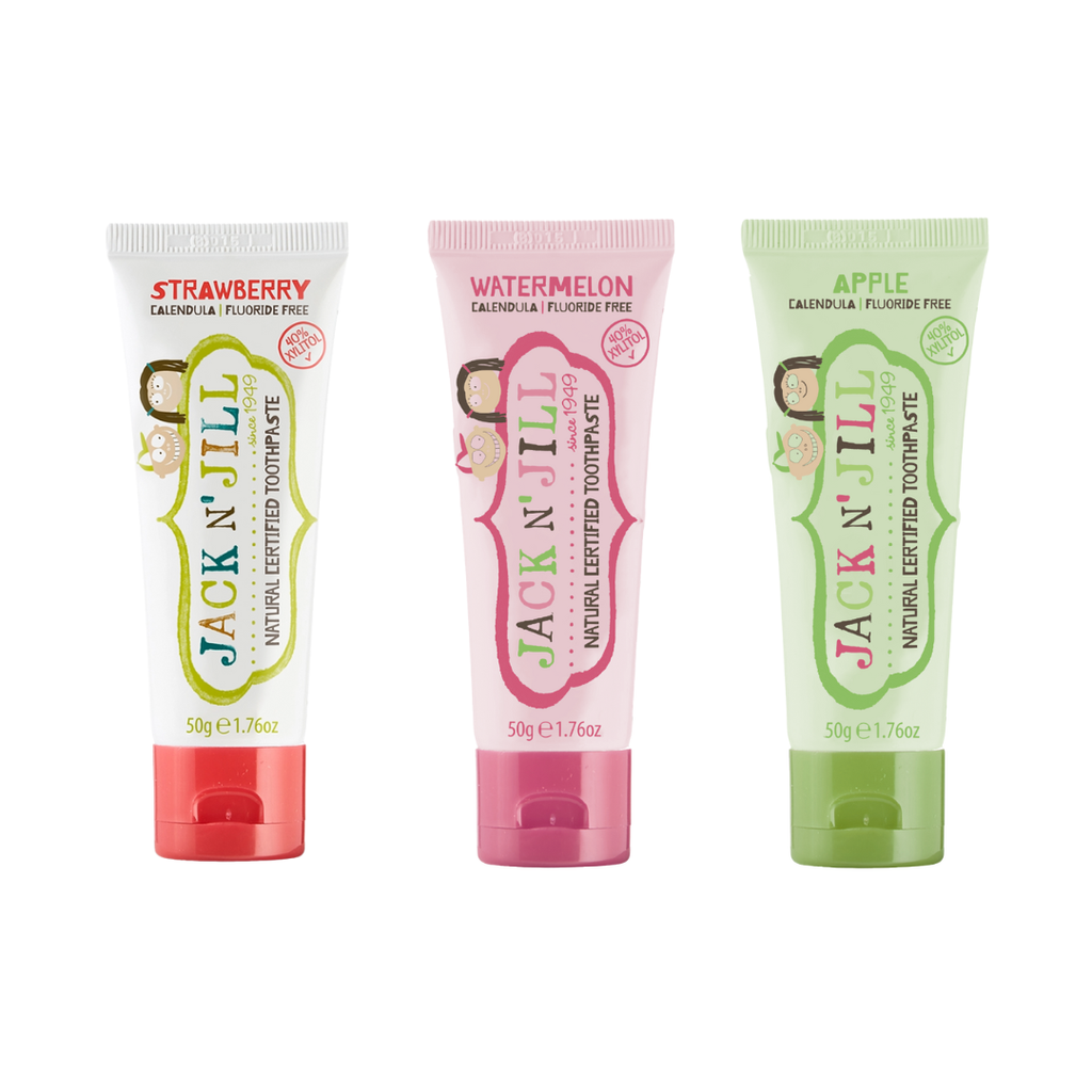 Three Pack Baby and Kids Natural Certified Fluoride Free Toothpaste: Strawberry, Watermelon and Apple