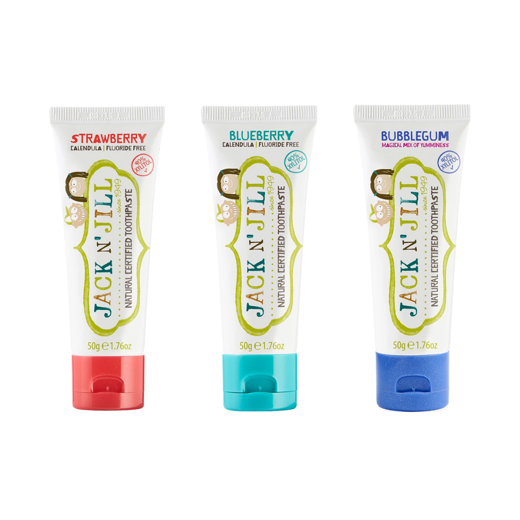 Three Pack Baby and Kids Natural Certified Fluoride Free Toothpaste: Strawberry, Blueberry and Bubblegum
